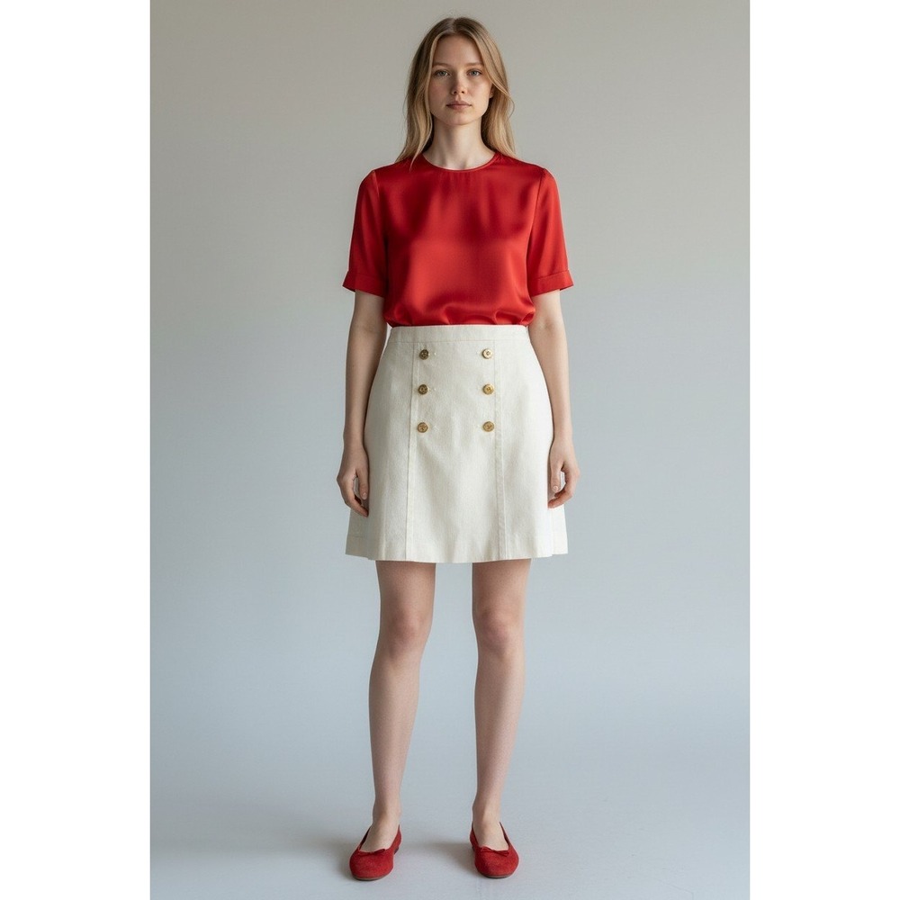 J.Crew Factory Linen Blend Cream A-Line Coastal Preppy Nautical Skirt Size 2 NEW